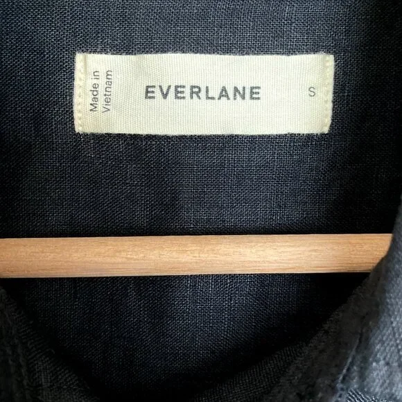 EVERLANE Daytripper Linen Dress Oversized Shirttail Hem Euro Flax Size S Black - Picture 8 of 15